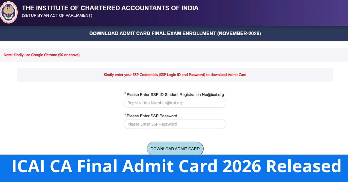 ICAI CA Final Admit Card 2026 Released at eservices.icai.org, Direct Link to Download Hall Ticket PDF