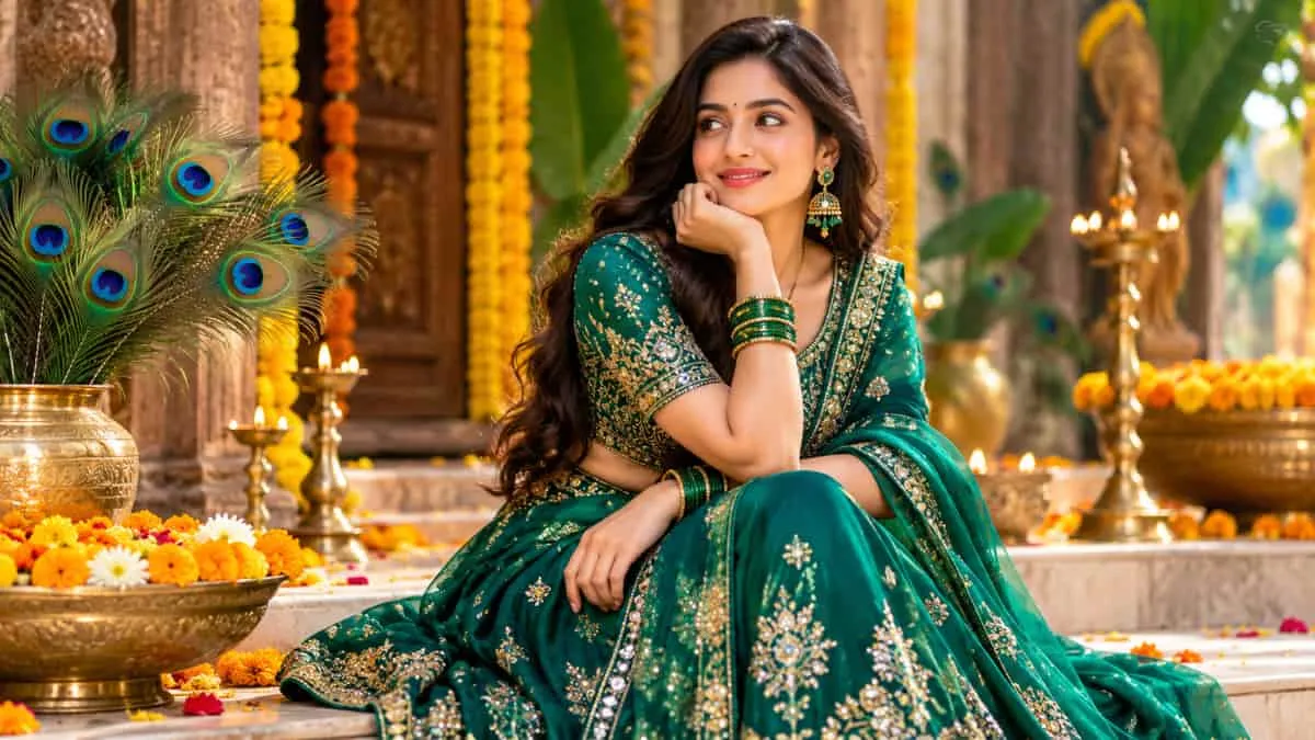 9th Day of Navratri 2026: Today’s Peacock Green Colour, Significance & Outfit Ideas