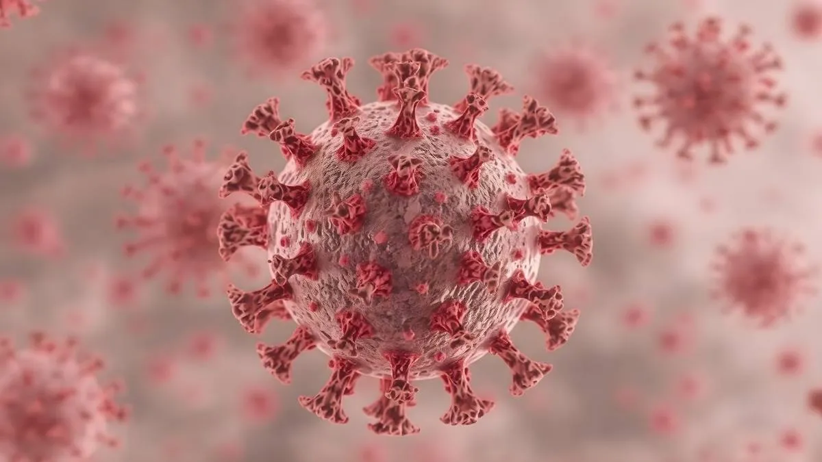 Imaginary photo of virus in livestock under microscope.
