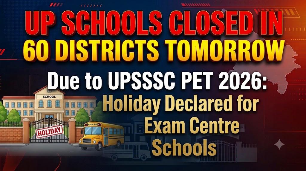 UP Schools Closed in 60 Districts Tomorrow Due to UPSSSC PET 2026: Holiday Declared for Exam Centre Schools