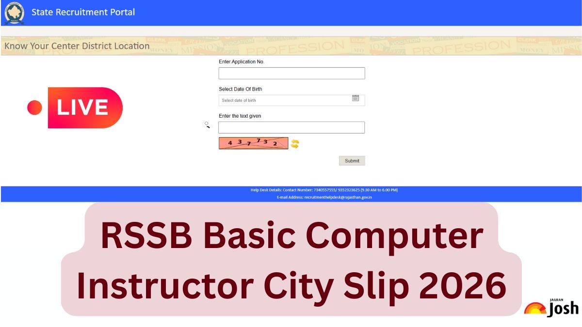 [OUT] RSSB Basic Computer Instructor City Slip​ 2026 Live: Download City Intimation Slip at rssb.rajasthan.gov.in- Link Active