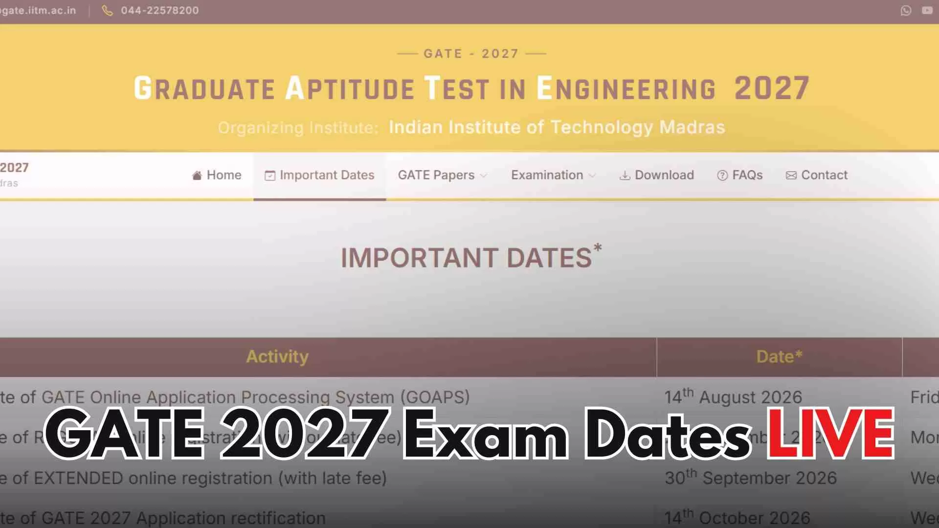 GATE 2027 LIVE: IIT Madras Announced Exam Date; Check Full Schedule on gate.iitm.ac.in; Update Here