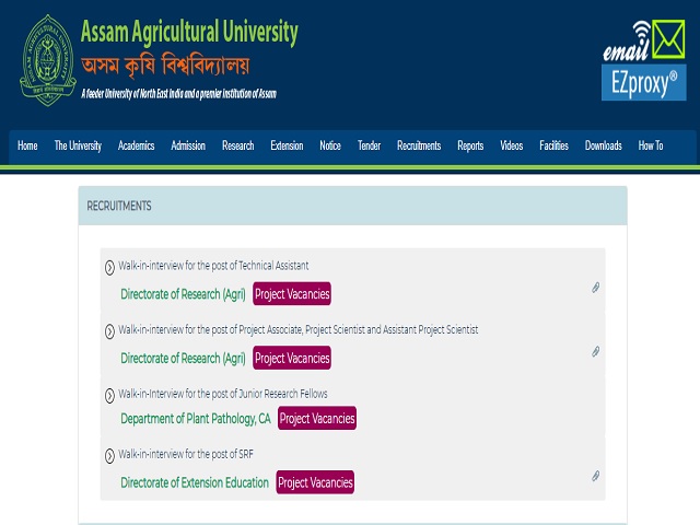 Assam Agricultural University Recruitment 2020, Walk in for PA, PS & APS Posts
