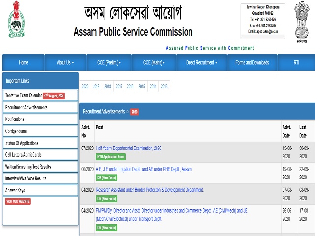 Extended - APSC Recruitment 2020 Notification: Online Applications 637 Assistant Engineer & Junior Engineer Posts