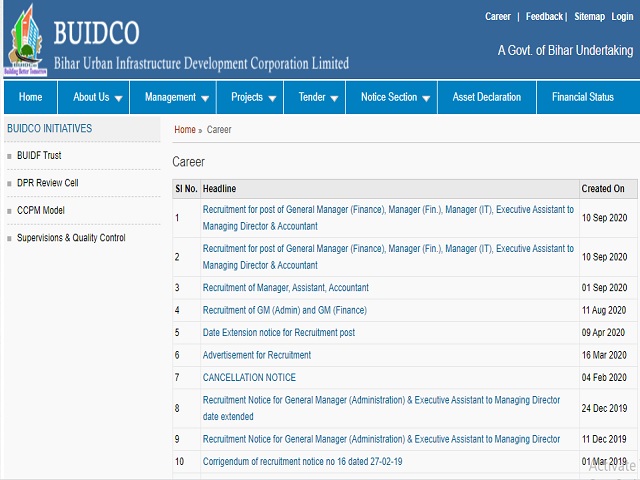BUIDCO Recruitment 2020: Apply General Manager, Accountant and Other Posts