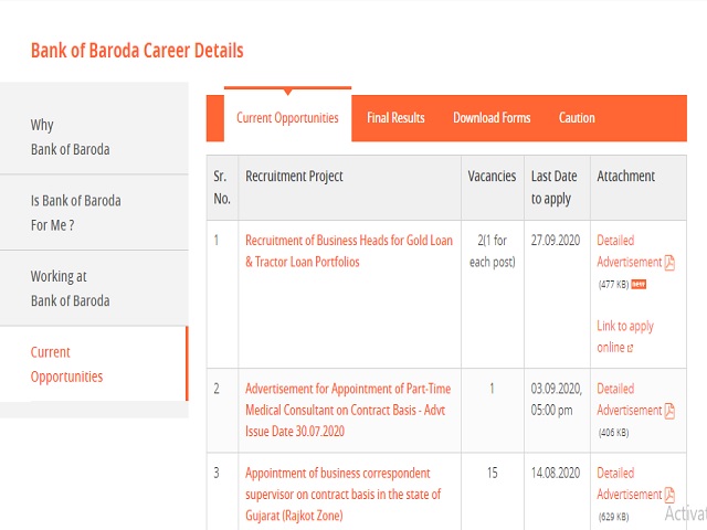 Bank of Baroda (BOB) Recruitment 2020: Apply Online for Business Head Posts