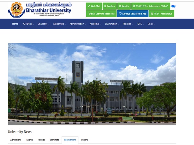 Bharathiar University Recruitment 2020: Apply Guest Faculty Posts