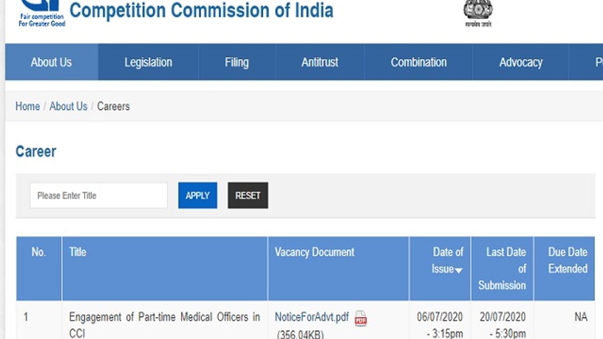 Competition Commission of India (CCI) Recruitment 2020: Apply for Allopathic and Homeopathic Doctor Posts