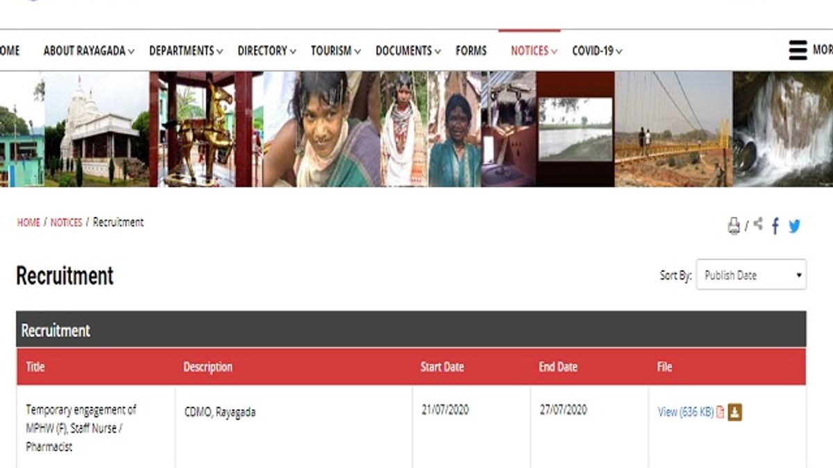 CDMO Rayagada Recruitment 2020: Apply 88 MPHW, Staff Nurse & Pharmacist Posts