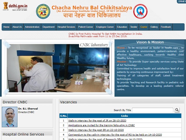 Chacha Nehru Bal Chikitsalaya (CNBC) Recruitment 2020, Walk in for Junior Resident Posts