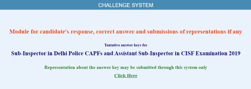 SSC CPO SI Answer Key 2019 Download @ssc.nic.in, Submit SSC CPO Paper 1 Objections upto 6 Jan