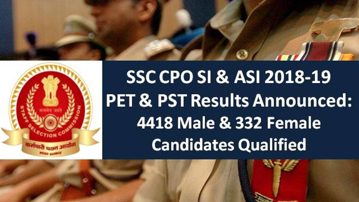 SSC CPO SI & ASI 2018-19 PET & PST Results Announced: 4418 Male & 332 Female Candidates Qualified|Check Details