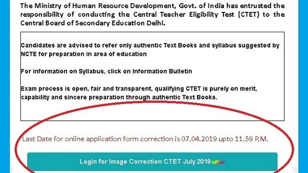 CBSE CTET 2019: Image Correction Window Opens @ Ctet.nic.in - Check Updates