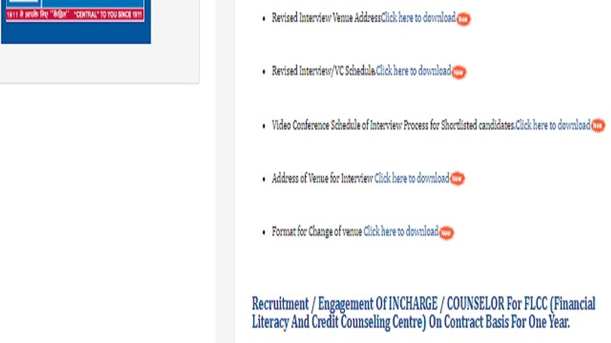 Central Bank of India Recruitment 2020: Apply Counsellor Post
