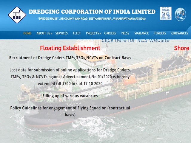 DCI Recruitment 2020: Apply Online for 55 Dredge Cadet, Trainee Marine Engineer, Electrical Officer & NCV Posts