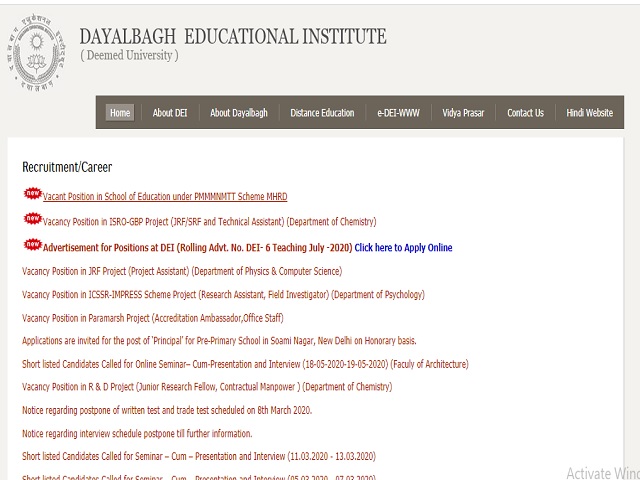 DEI Recruitment 2020: Apply Online for Teaching and Non Teaching Posts @dei.ac.in