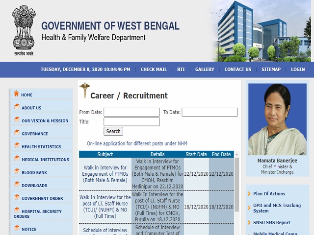 DHFWS Purulia Recruitment 2020, Walk in for 10 Lab Technician, Staff Nurse and Medical Officer Posts