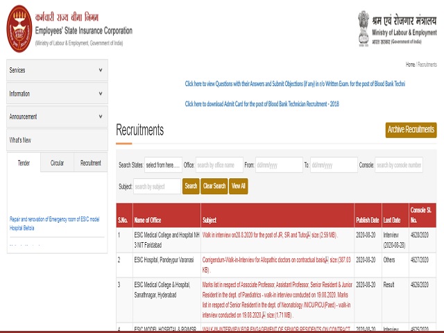 ESIC Faridabad Recruitment 2020, Walk in for Super Specialist/Research Scientist Posts