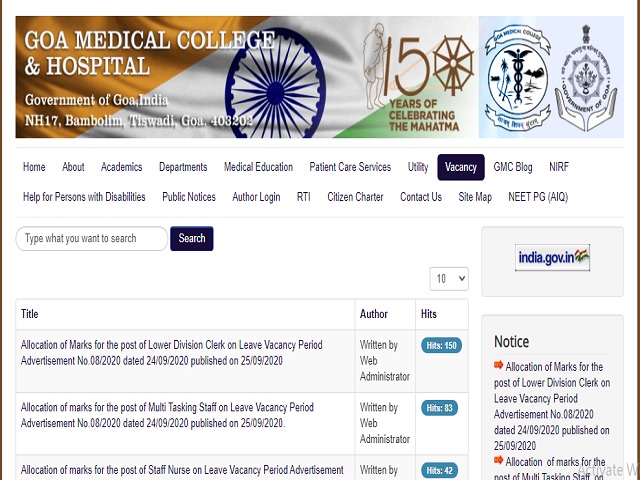 Goa Medical College & Hospital Recruitment 2020, Walk in for Staff Nurse, LDC and Multi Tasking Staff Posts