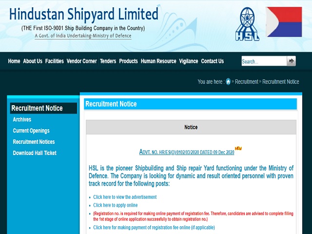 HSL Recruitment 2020: Apply Online for 26 Manager, General Manager and Other Posts till 08 January