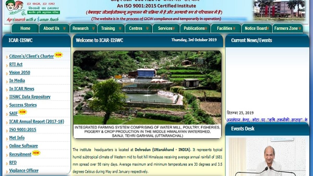 ICAR-Indian Institute of Soil and Water Conservation (IISWC) Recruitment 2019 Walkin for SRF Posts