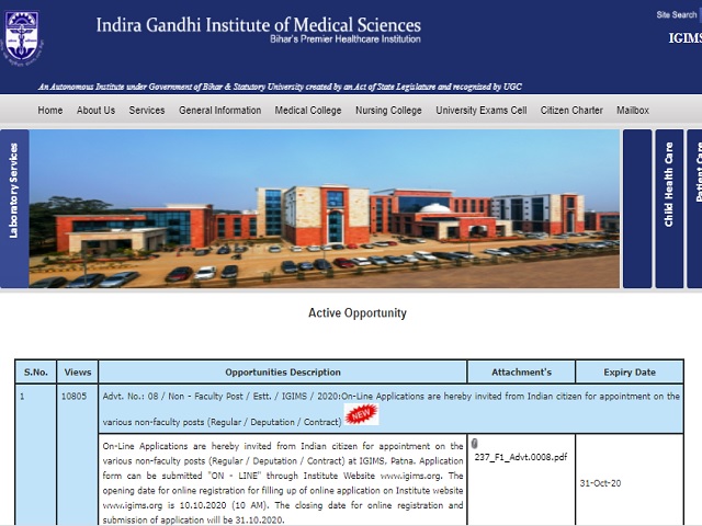 IGIMS Recruitment 2020: Apply Online for 75 Non Faculty Posts