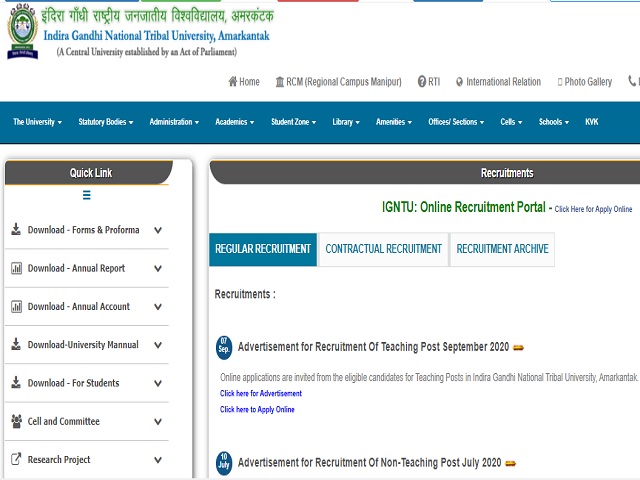IGNTU Recruitment 2020: Apply Online for 103 Teaching Posts @igntu.ac.in