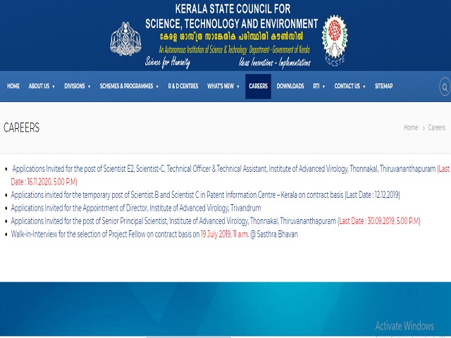 KSCSTE Recruitment 2020: Apply for Technical Officer, Principal Scientist and Other Posts