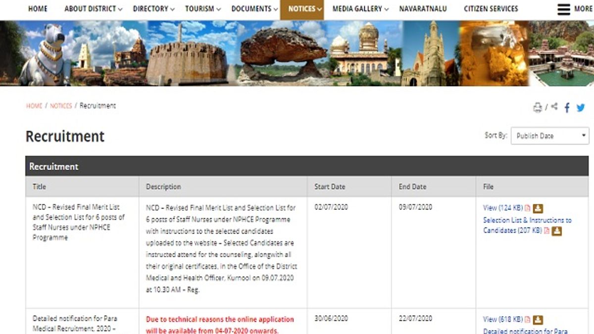 DMHO Kurnool Recruitment 2020: Apply Online for 107 Staff Nurse, Lab technician and Other Posts