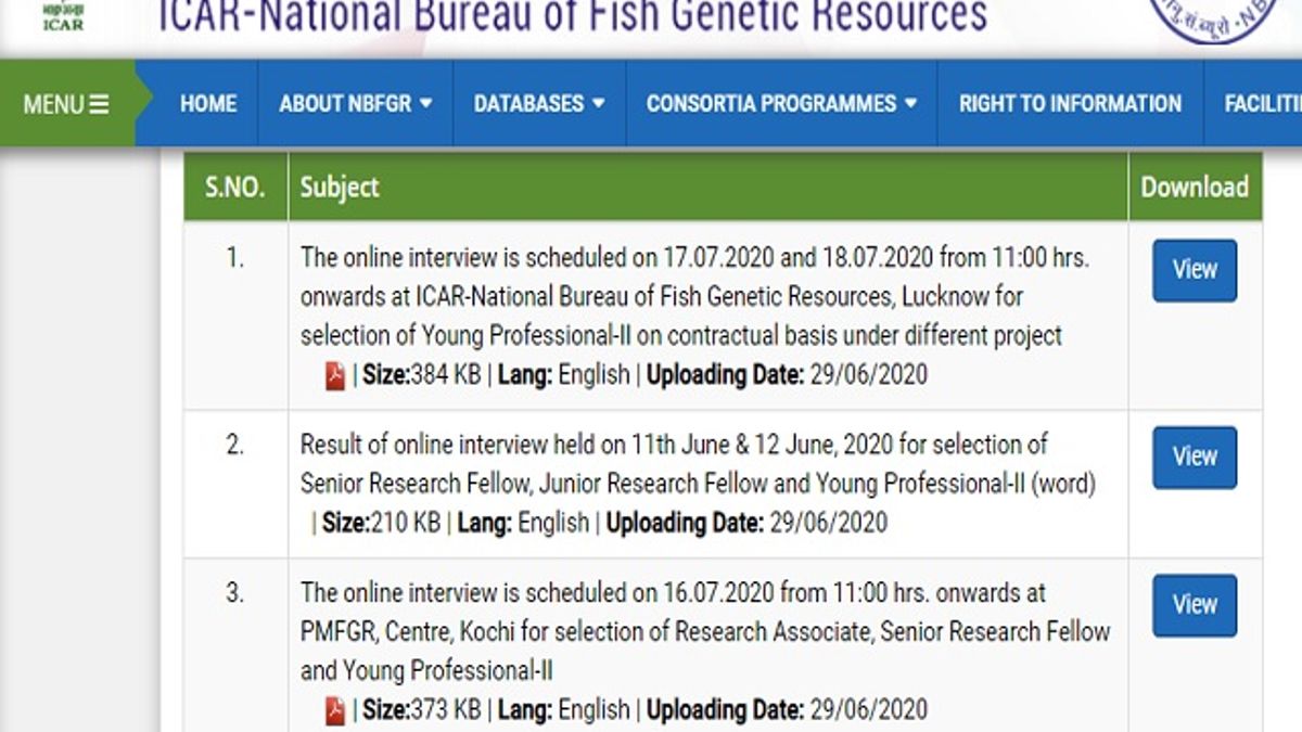 NBFGR Recruitment 2020: Online Interview for 11 Young Professional-II Posts