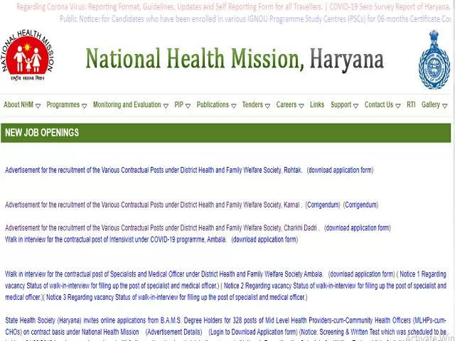 NHM Haryana Recruitment 2020 Walk in for 08 Medical Officer