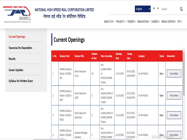 NHSRCL Recruitment 2020: Apply Online for 61 Senior Executive Posts till 01 January