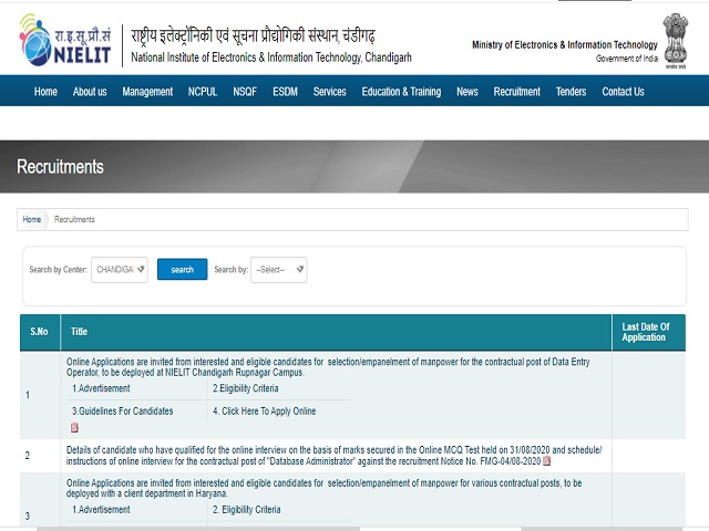 NIELIT Chandigarh Recruitment 2020: Apply Online for 40 Data Entry Operator Posts