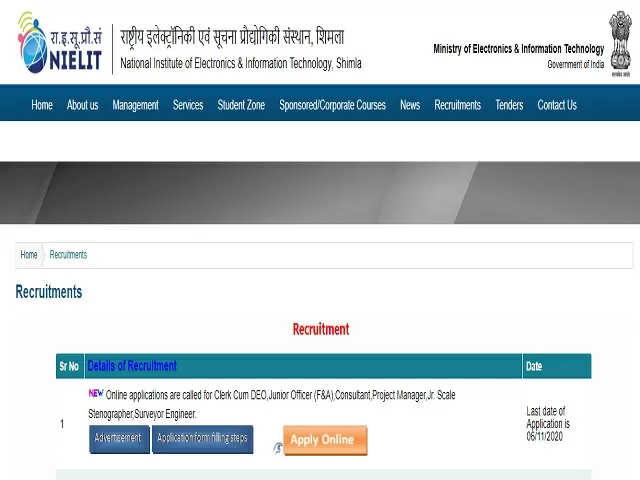 NIELIT Shimla Recruitment 2020: Apply Online for 11 Clerk Cum DEO ...