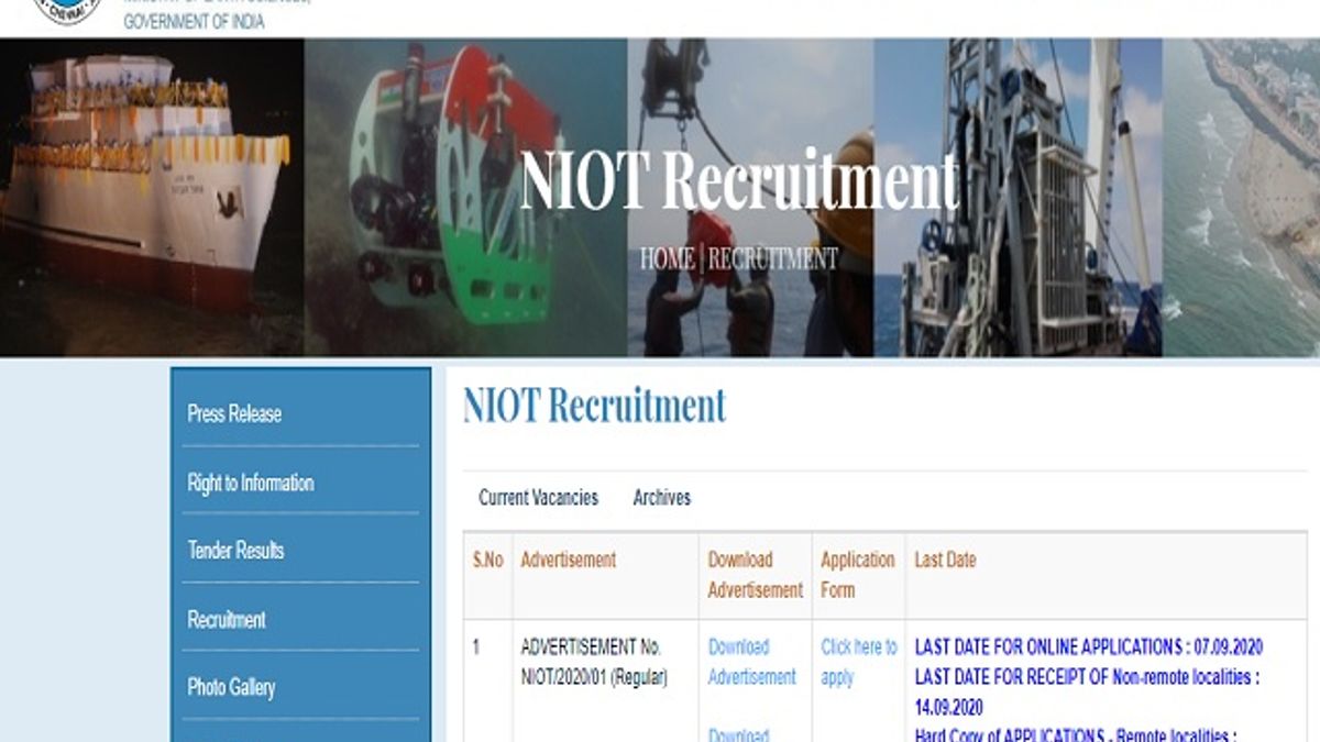 NIOT Recruitment 2020: Apply Online for Electrical Engineering, Civil Engineering and Other Posts