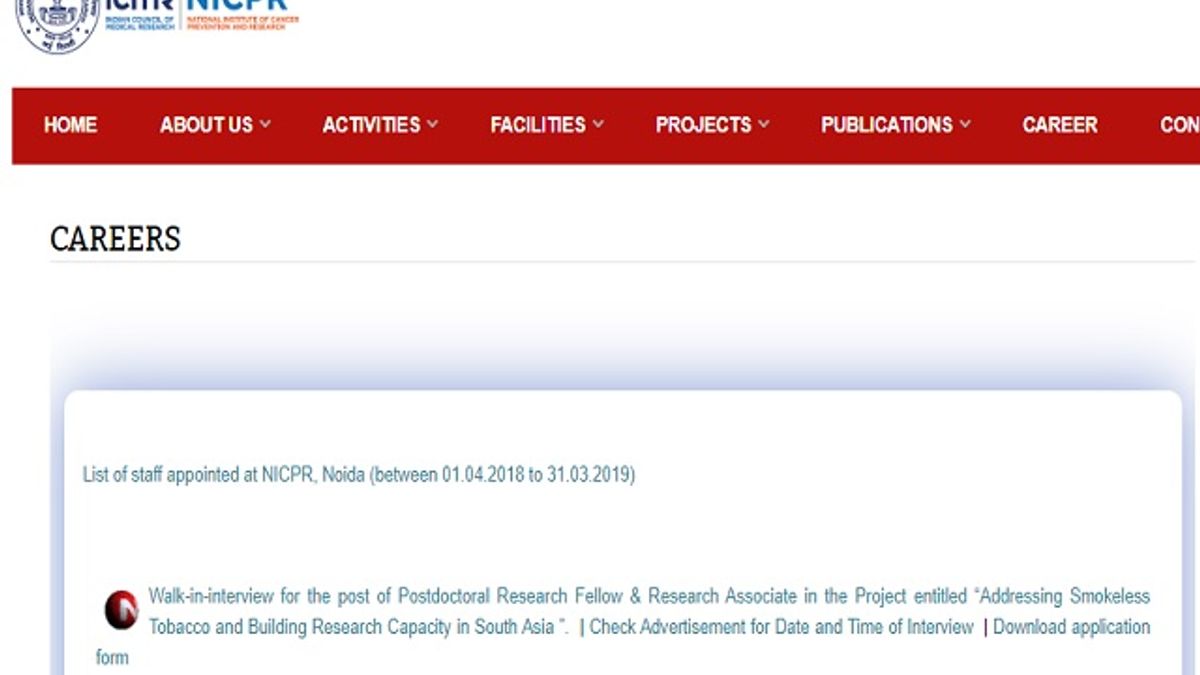 NICPR Recruitment 2020: Walk-in for Postdoctoral Research Fellow and Research Associate Posts