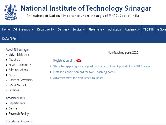 NIT Srinagar Recruitment 2020: Apply Online for 45 Sr Scientific/Technical Officer, SAS Officer, Asst Librarian & Other Posts