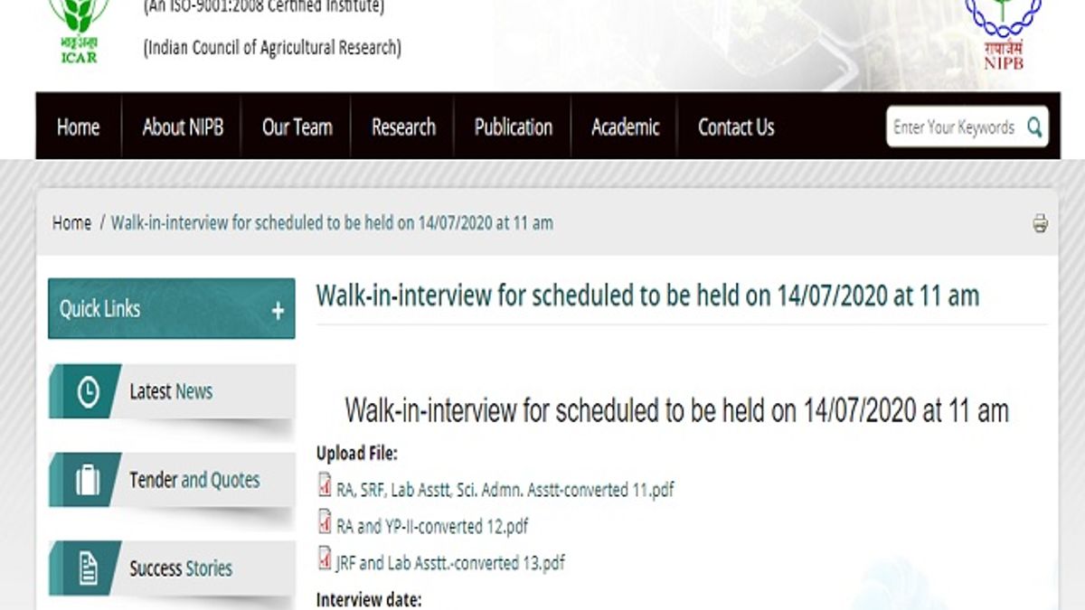 NRCPB Recruitment 2020: Walk-in for RA, SRF, JRF and Other Posts