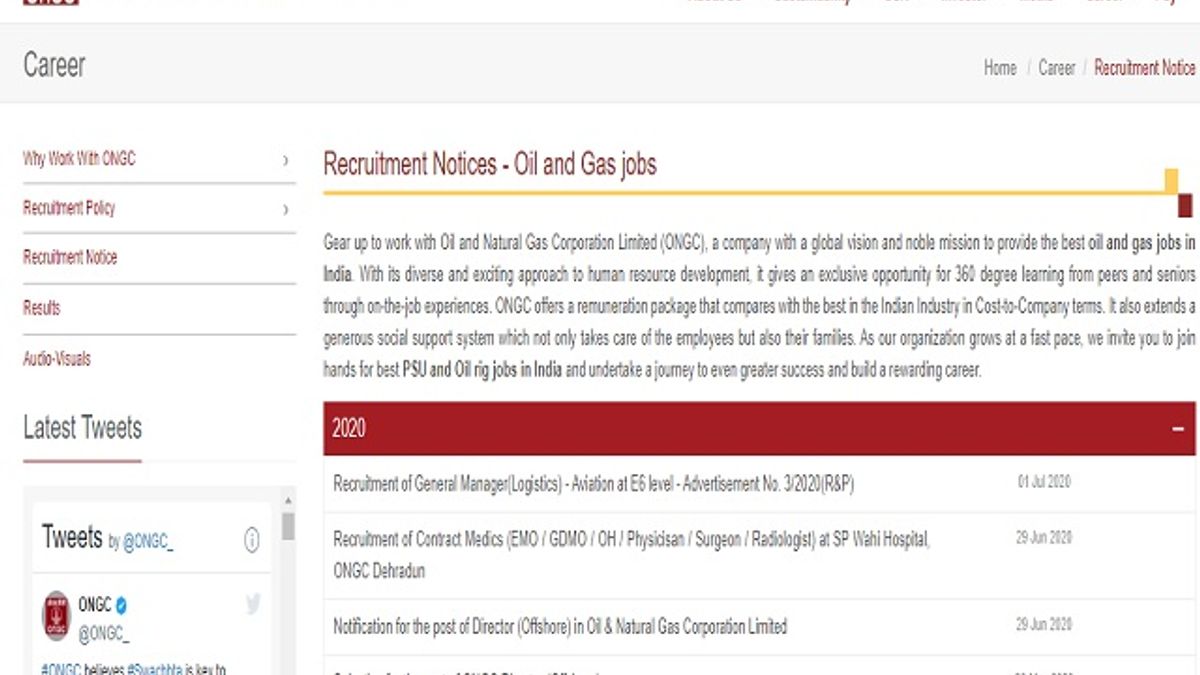 ONGC Recruitment 2020: Apply for General Manager (Logistics)–Aviation Post