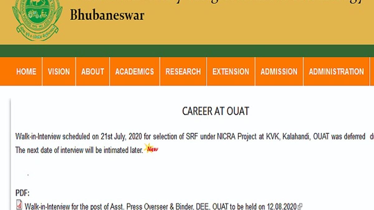 OUAT भर्ती 2020: 16 असिस्टेंट प्रेस ओवरसियर और बाइंडर पदों की वेकेंसी के लिए वॉक-इन-इंटरव्यू