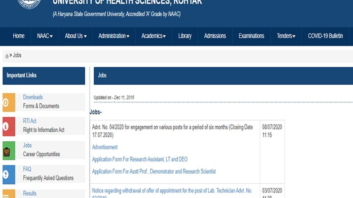 PGIMS Rohtak Recruitment 2020: Apply for 23 DEO, Demonstrator & Other Posts