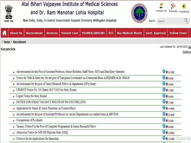 Rml Hospital Recruitment 2020 Walk In For Staff Nurse Mts Data Entry Operator And Other Posts