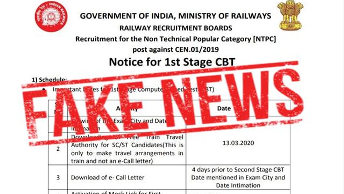 RRB NTPC 2019 Exam Date & Admit Card Fake Notification
