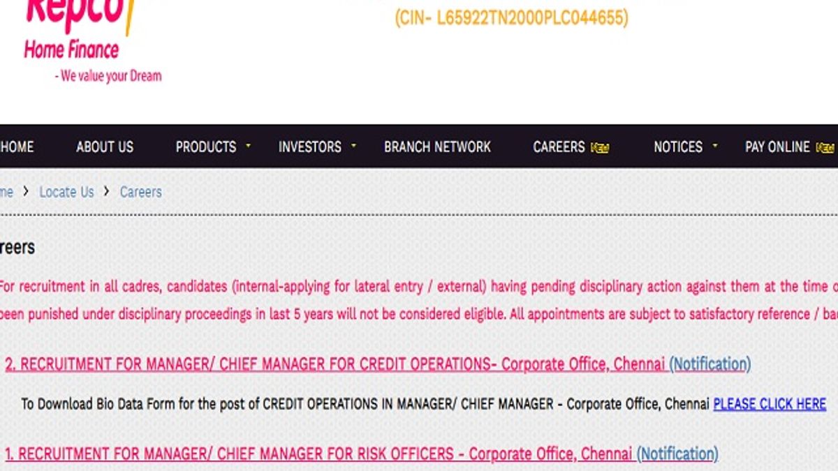 Repco Home Finance Recruitment 2020: Apply Manager/Chief Manager (Credit Operations) Post