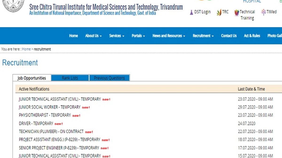 SCTIMST Recruitment 2020: Apply for Junior Social Worker Posts