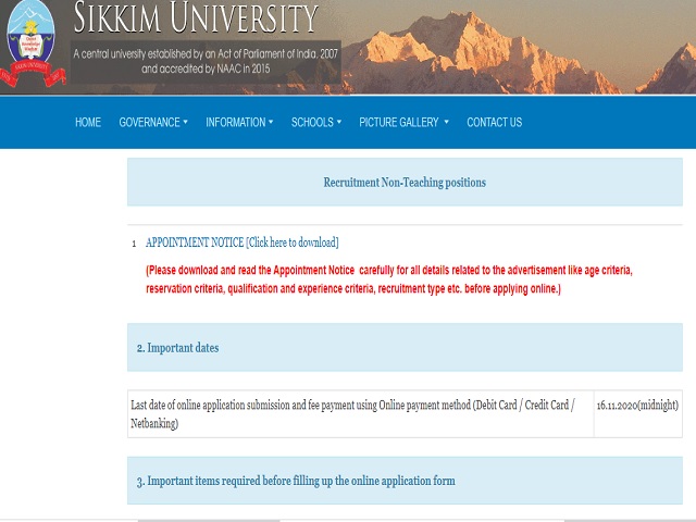 Sikkim University Recruitment 2020: Apply Online for Finance Officer, Controller, Librarian, Dy Librarian, LDC & Lab Attendant Posts