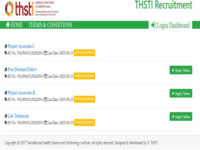 THSTI Recruitment 2020: Apply Online for Post Doctoral Fellow, Project Associate-II and Lab Technician Posts