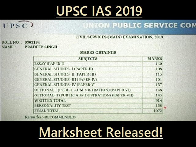 UPSC Marksheet Download UPSC IAS Topper Marksheet, 60% OFF