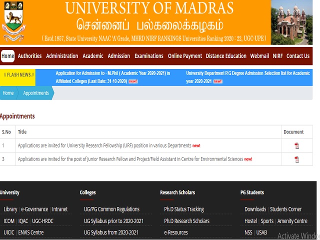 Madras University Recruitment 2020: Apply for 41 University Research ...