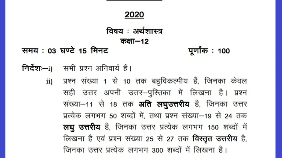 Up Board Exam 2020 Check New Model Paper For Class 12 Economics Based